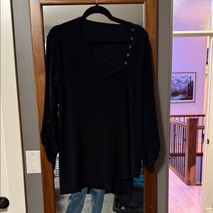 Sympli Black Asymmetrical Button Top